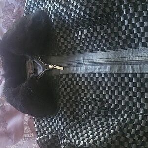 Wilsons Leather Women’s Black Woven Leather and Suede Jacket